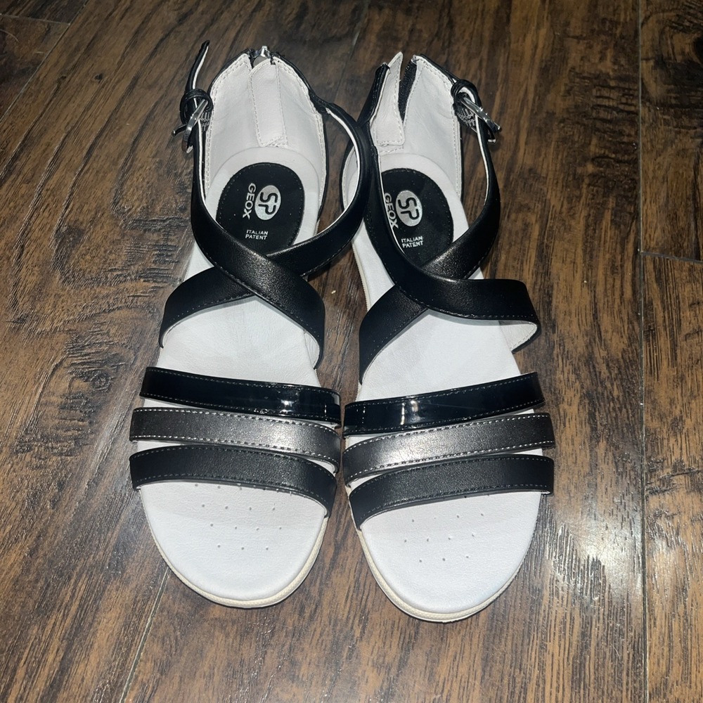 Geox Black Leather Strappy Sandals  Women's Size US 6.5 (37) NWOB